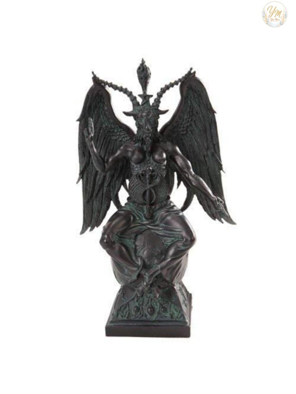 Large Baphomet on Pedestal Faux Stone Finish Statue Gothic Decor